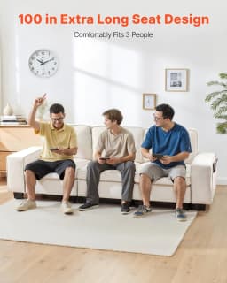 image-VEVOR 100-Inch Modular 3-Seater Sofa – Comfy Couch with Deep Seats & Hidden Storage, Modern Design for Living Room, Apartment, or Office, White