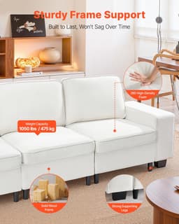image-VEVOR 100-Inch Modular 3-Seater Sofa – Comfy Couch with Deep Seats & Hidden Storage, Modern Design for Living Room, Apartment, or Office, White