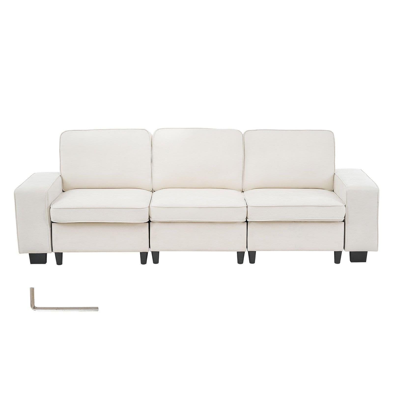 image-VEVOR 100-Inch Modular 3-Seater Sofa – Comfy Couch with Deep Seats & Hidden Storage, Modern Design for Living Room, Apartment, or Office, White