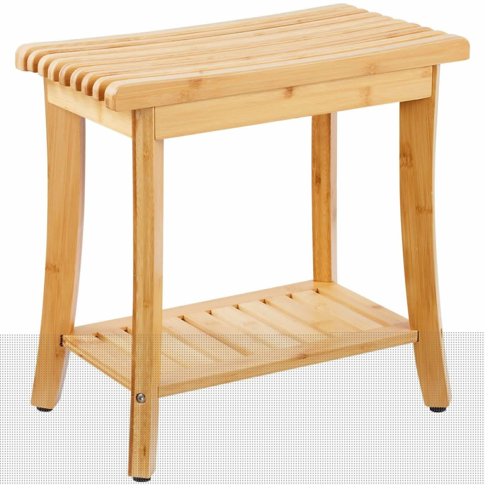 image-VEVOR Bamboo Shower Bench, 19.1 x 11.3 x 18.3 in, Waterproof Shower Stool Chair with Storage Shelf, 330lbs Load Capacity Spa Bath Seat Organizer, for Adults Seniors Women Elderly Indoor Outdoor