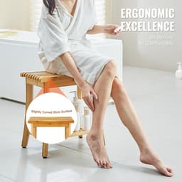 image-VEVOR Bamboo Shower Bench, 19.1 x 11.3 x 18.3 in, Waterproof Shower Stool Chair with Storage Shelf, 330lbs Load Capacity Spa Bath Seat Organizer, for Adults Seniors Women Elderly Indoor Outdoor