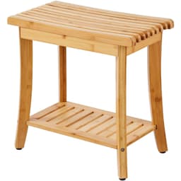 image-VEVOR Bamboo Shower Bench, 19.1 x 11.3 x 18.3 in, Waterproof Shower Stool Chair with Storage Shelf, 330lbs Load Capacity Spa Bath Seat Organizer, for Adults Seniors Women Elderly Indoor Outdoor