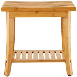 image-VEVOR Bamboo Shower Bench, 19.1 x 11.3 x 18.3 in, Waterproof Shower Stool Chair with Storage Shelf, 330lbs Load Capacity Spa Bath Seat Organizer, for Adults Seniors Women Elderly Indoor Outdoor