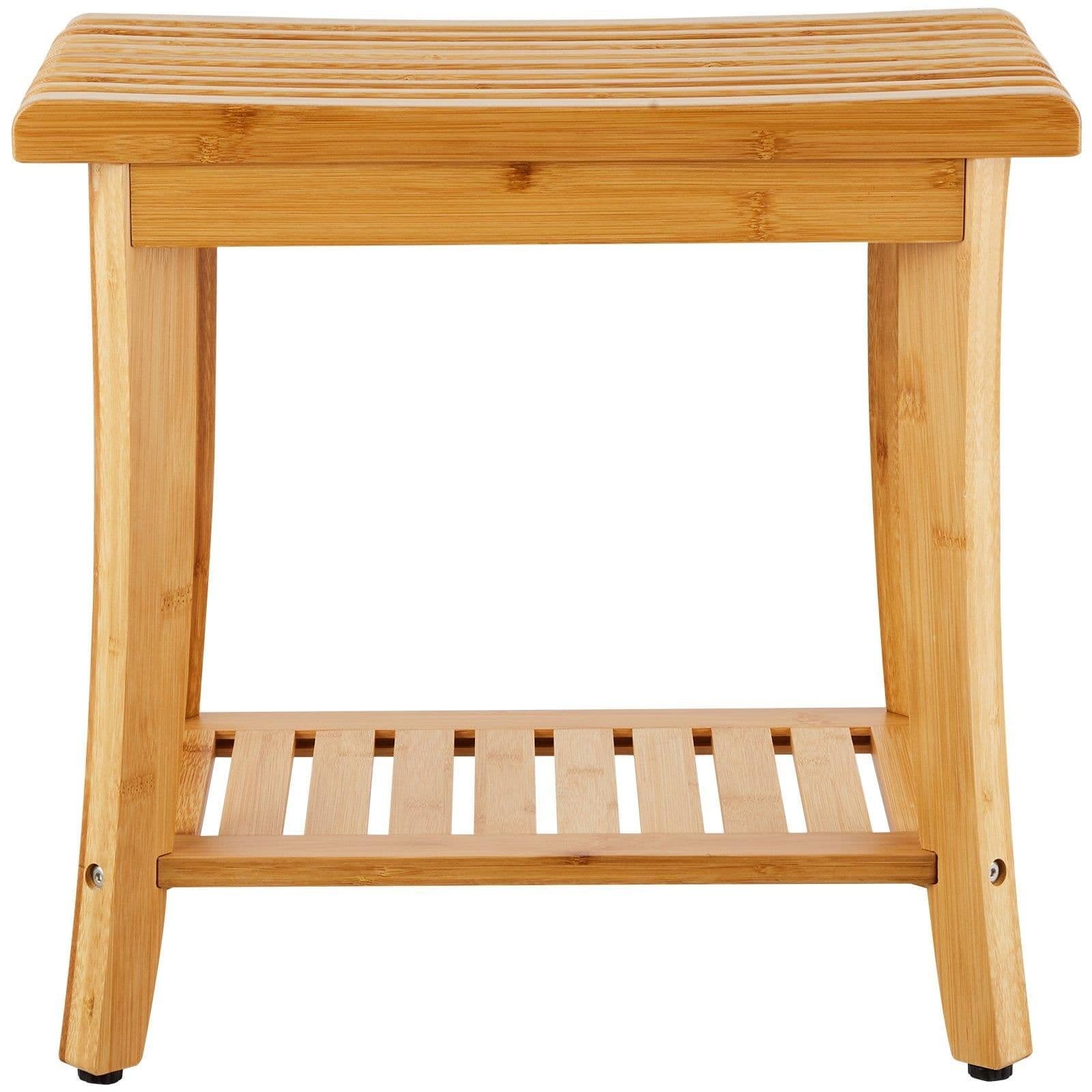 image-VEVOR Bamboo Shower Bench, 19.1 x 11.3 x 18.3 in, Waterproof Shower Stool Chair with Storage Shelf, 330lbs Load Capacity Spa Bath Seat Organizer, for Adults Seniors Women Elderly Indoor Outdoor