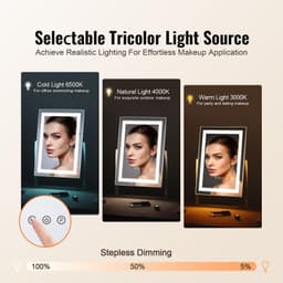 image-VEVOR Vanity Mirror with Lights, Three Color Lighting Modes, Lighted Makeup LED Mirror, and 5X Magnification Mirror, Smart Touch Control, 360°Rotation (16.1x11.8 in, White)