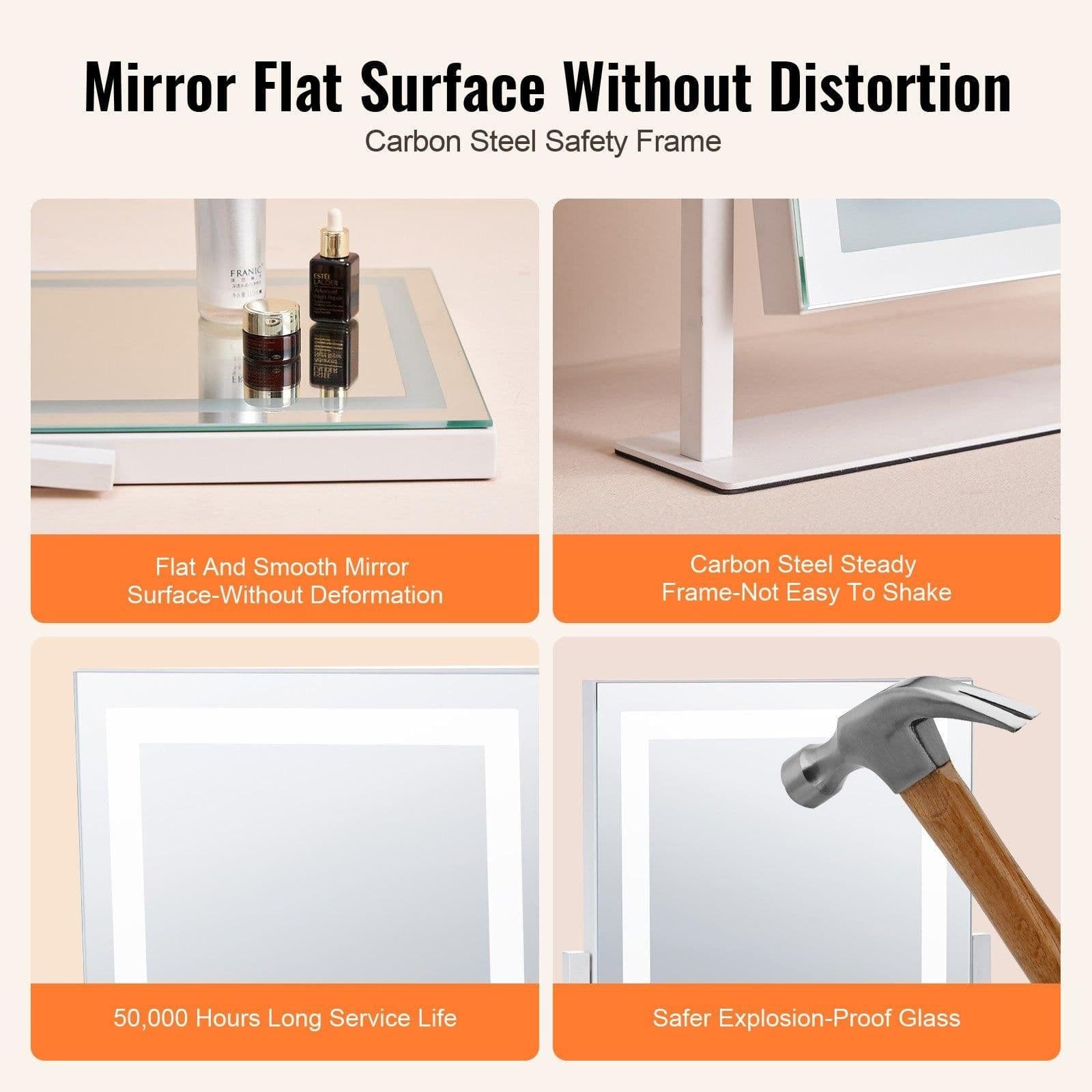 image-VEVOR Vanity Mirror with Lights, Three Color Lighting Modes, Lighted Makeup LED Mirror, and 5X Magnification Mirror, Smart Touch Control, 360°Rotation (16.1x11.8 in, White)