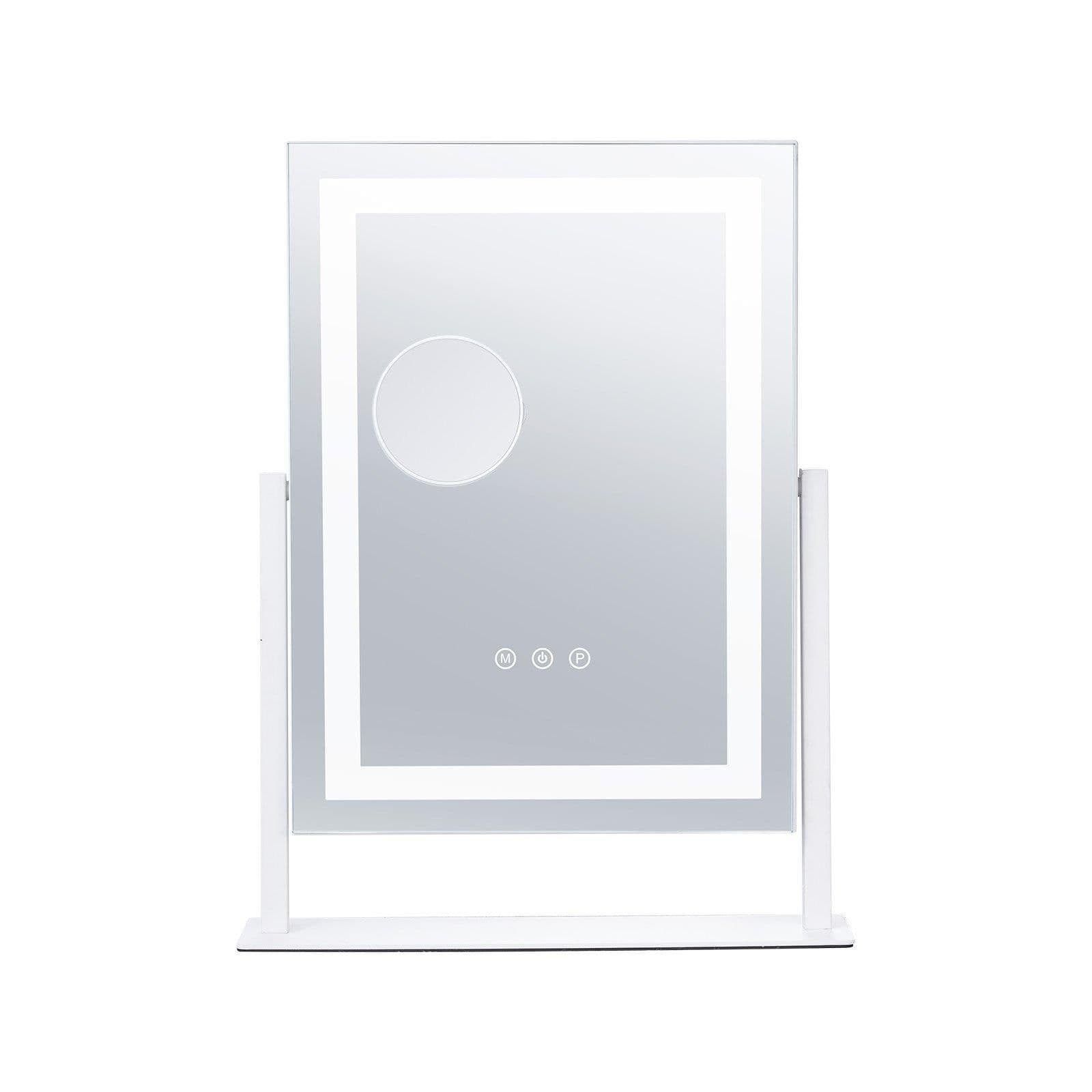 image-VEVOR Vanity Mirror with Lights, Three Color Lighting Modes, Lighted Makeup LED Mirror, and 5X Magnification Mirror, Smart Touch Control, 360°Rotation (16.1x11.8 in, White)