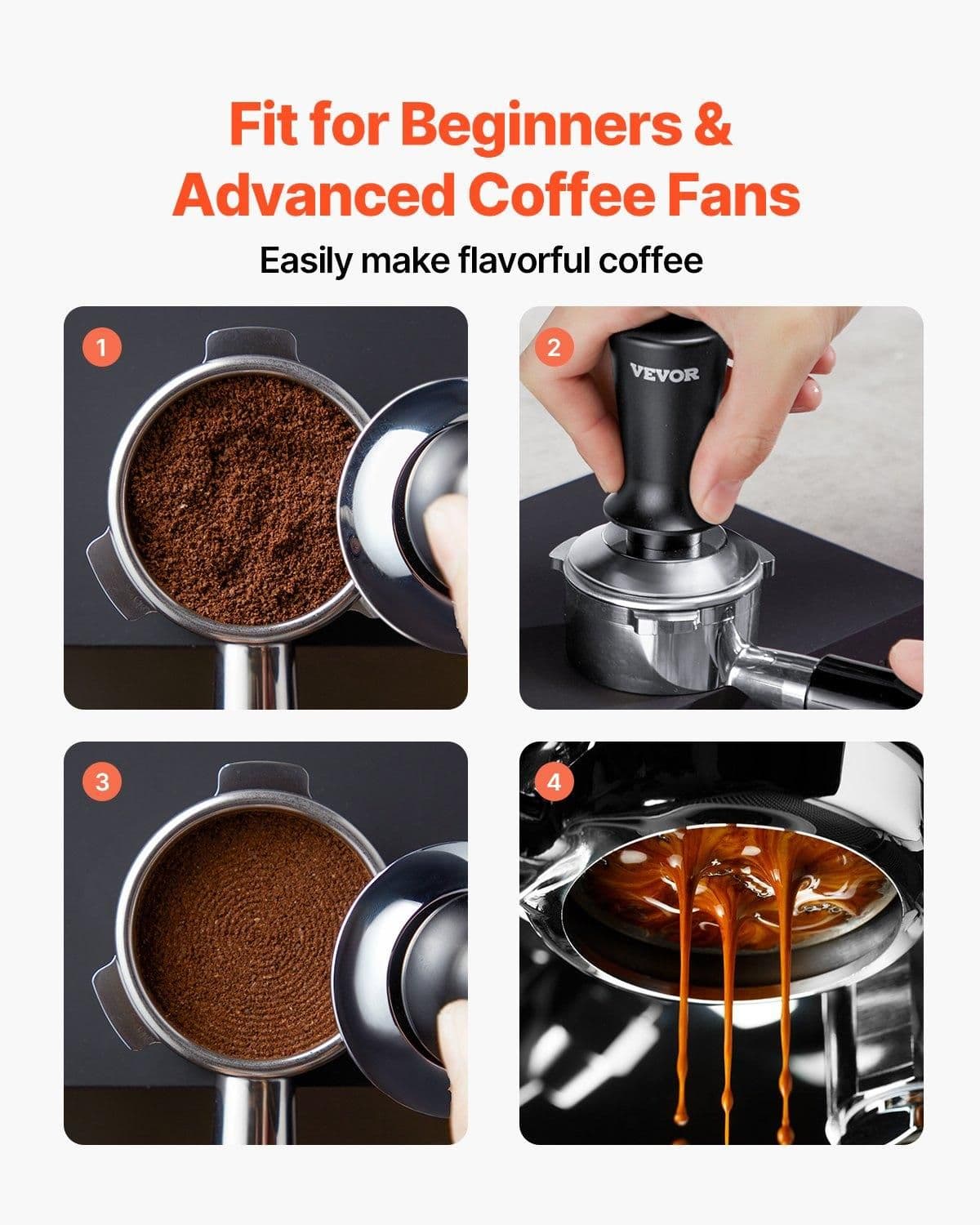 image-VEVOR Espresso Tamper 58mm, Spring Loaded Coffee Tamper, 30 lbs Tamper Tool Espresso, Stainless Tamper with Non-Slip Grip