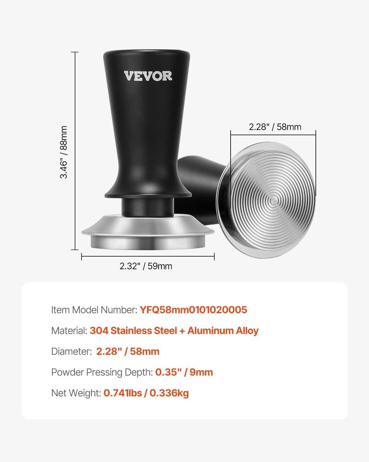 image-VEVOR Espresso Tamper 58mm, Spring Loaded Coffee Tamper, 30 lbs Tamper Tool Espresso, Stainless Tamper with Non-Slip Grip