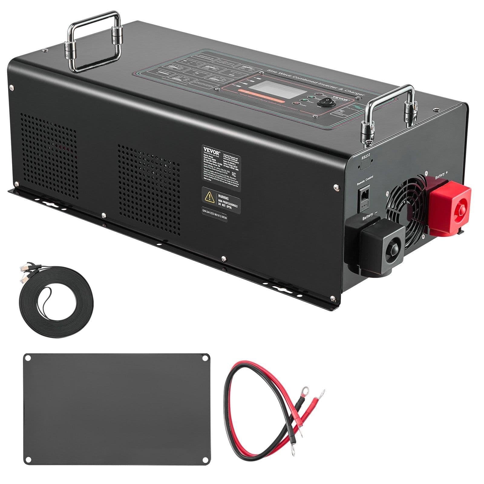 image-VEVOR Pure Sine Wave Inverter Charger, 4000 Watt, DC 24V to AC 120V Power Inverter with LCD Display, Remote Control, Solar Inverter for Off-Grid Solar RV Boat Home, Compatible with Various Batteries