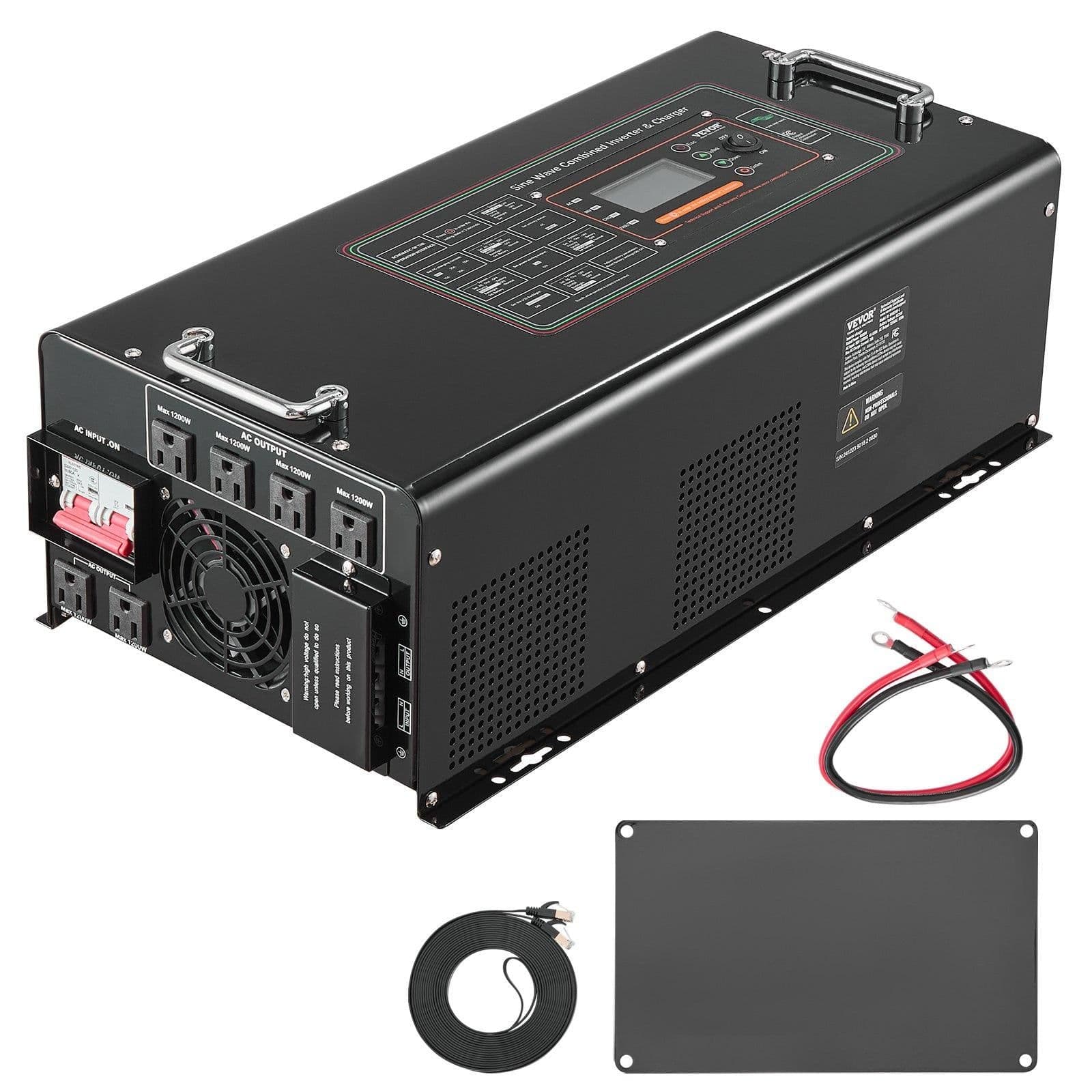 image-VEVOR Pure Sine Wave Inverter Charger, 4000 Watt, DC 24V to AC 120V Power Inverter with LCD Display, Remote Control, Solar Inverter for Off-Grid Solar RV Boat Home, Compatible with Various Batteries