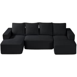 image-VEVOR Modular Sectional Sofa, U Shaped Modular Sofa with Chaise, Cloud Sectional Couch with High Rebound Sponge and Density, Upholstered Corduroy Couch with Cushion for Living Room, Bedroom, Black