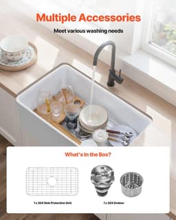 image-VEVOR 33.5x20 inch Farmhouse Sink, White Sink Workstation, Fireclay Undermount Basins, Apron Front Single Bowl Basin with Multiple Accessories, Large Capacity Household Dishwasher Sinks for Kitchen