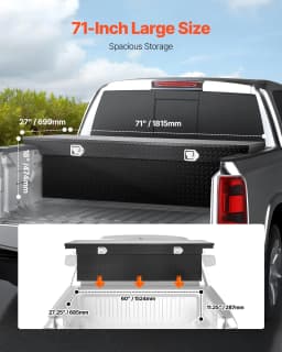 image-VEVOR Crossover Truck Tool Box, 71x27x18 In, Heavy Duty Aluminum Toolbox with Diamond Texture, Pick Up Truck Bed RV Trailer Toolbox, Waterproof Storage Organizer with Lock, Keys, Side Handles, Black
