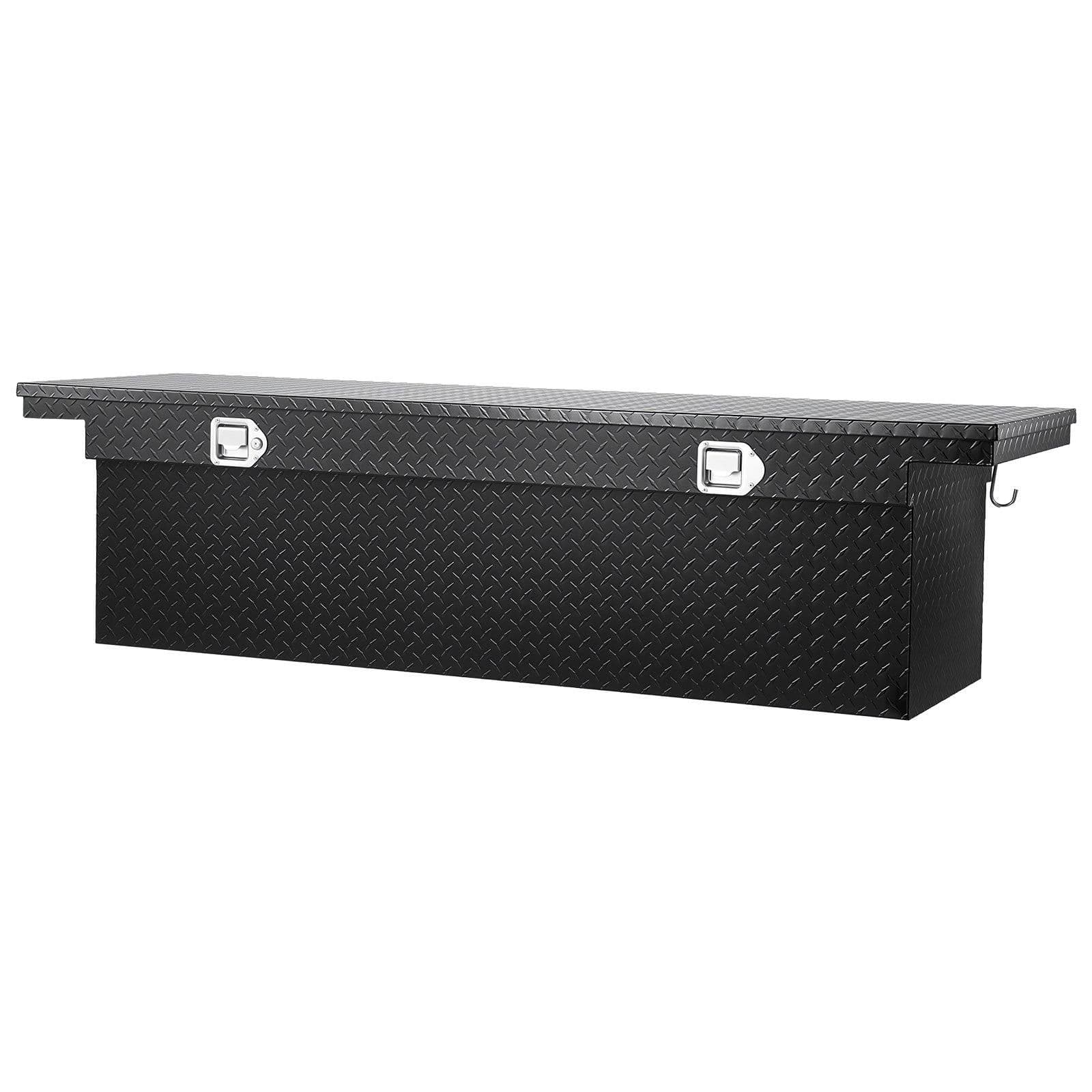 image-VEVOR Crossover Truck Tool Box, 71x27x18 In, Heavy Duty Aluminum Toolbox with Diamond Texture, Pick Up Truck Bed RV Trailer Toolbox, Waterproof Storage Organizer with Lock, Keys, Side Handles, Black