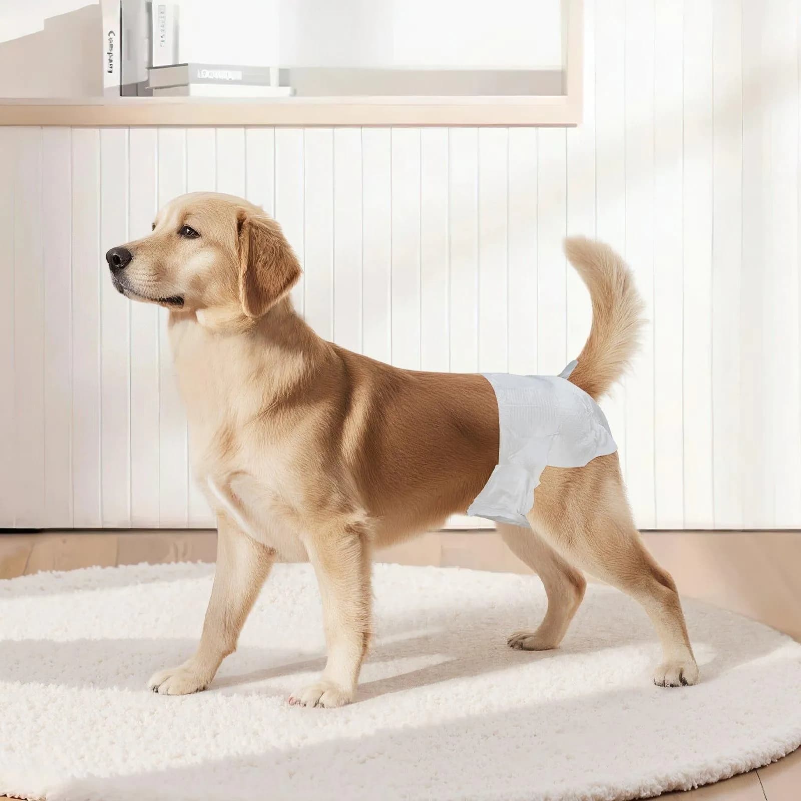 image-VEVOR Disposable Dog Diapers, Super Absorbent Female Dog Diapers, 360° Leak-Proof Female Doggy Pet Diaper with Wetness Indicator for Heat Period, Training, Incontinence - M, 144 Count (2 Packs of 72)