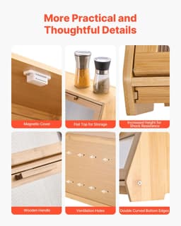 image-VEVOR Double Layer Bread Box for Kitchen Counter, Large Capacity Bamboo Bread Storage Container, Farmhouse Wooden Breadbox for Homemade Bread, Storage Holder Bin with Acrylic Wavy Door Panel, Natural