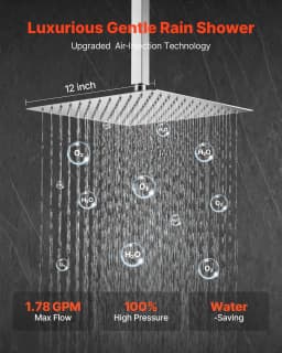image-VEVOR Shower Faucet Set, Rainfall Bathroom Shower System with 12-Inch Square Rain Shower Head and Handheld Spray, Ceiling Mount Bath Fixtures with Brass Valve and Trim Kit, Brushed Nickel