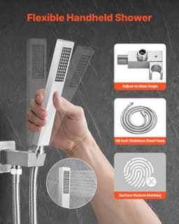 image-VEVOR Shower Faucet Set, Rainfall Bathroom Shower System with 12-Inch Square Rain Shower Head and Handheld Spray, Ceiling Mount Bath Fixtures with Brass Valve and Trim Kit, Brushed Nickel