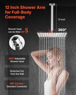 image-VEVOR Shower Faucet Set, Rainfall Bathroom Shower System with 12-Inch Square Rain Shower Head and Handheld Spray, Ceiling Mount Bath Fixtures with Brass Valve and Trim Kit, Brushed Nickel