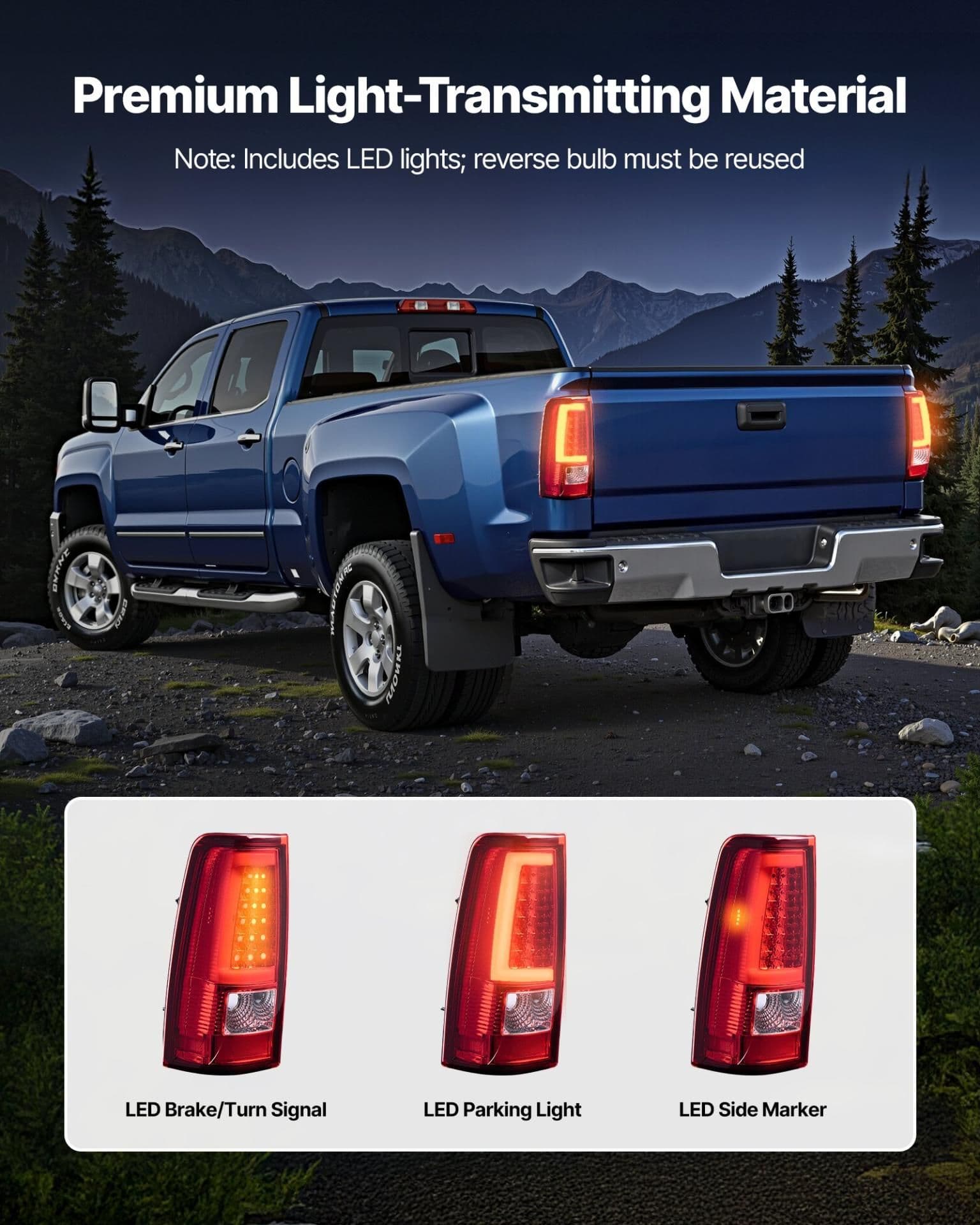 image-VEVOR Tail Light Assembly Compatible with 2003-2006 Chevy Silverado 1500 1500 HD 2500 2500 HD 3500, 2007-2007 Chevy Classic, 2PCS Driver & Passenger Side LED Taillight Brake Lamps with Bulbs, Red