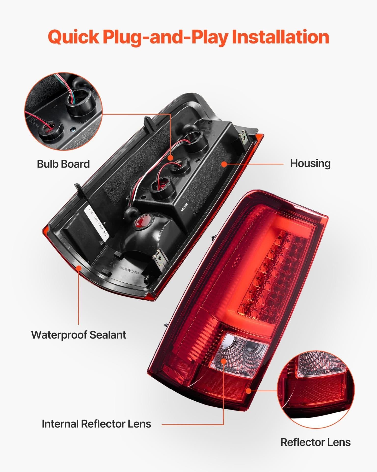 image-VEVOR Tail Light Assembly Compatible with 2003-2006 Chevy Silverado 1500 1500 HD 2500 2500 HD 3500, 2007-2007 Chevy Classic, 2PCS Driver & Passenger Side LED Taillight Brake Lamps with Bulbs, Red