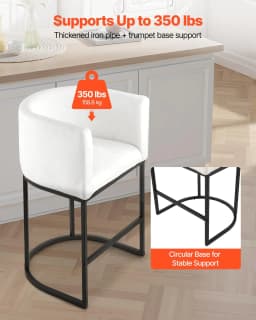 image-VEVOR Bar Stool Set of 3, 25 inch Counter Height Stools, Counter Barstool with Backrest, Arm, Metal Frame, and Footrest, Accent Fabric Bar Chair, Island Barstools for Kitchen, Dining Room, White