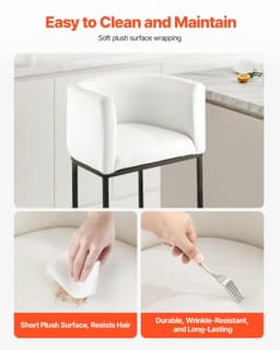 image-VEVOR Bar Stool Set of 3, 25 inch Counter Height Stools, Counter Barstool with Backrest, Arm, Metal Frame, and Footrest, Accent Fabric Bar Chair, Island Barstools for Kitchen, Dining Room, White