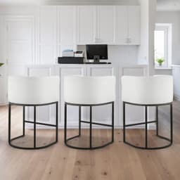 image-VEVOR Bar Stool Set of 3, 25 inch Counter Height Stools, Counter Barstool with Backrest, Arm, Metal Frame, and Footrest, Accent Fabric Bar Chair, Island Barstools for Kitchen, Dining Room, White