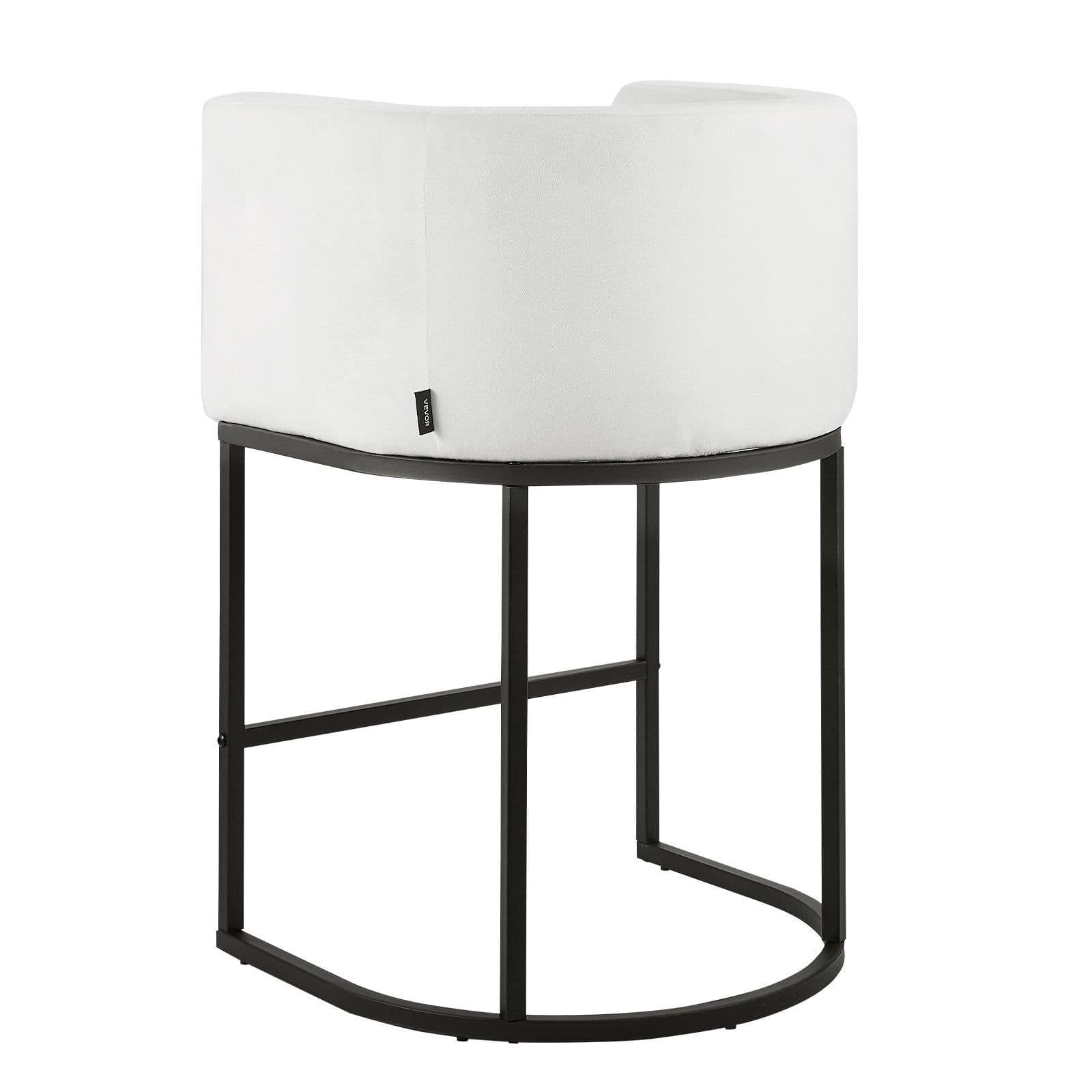 image-VEVOR Bar Stool Set of 3, 25 inch Counter Height Stools, Counter Barstool with Backrest, Arm, Metal Frame, and Footrest, Accent Fabric Bar Chair, Island Barstools for Kitchen, Dining Room, White