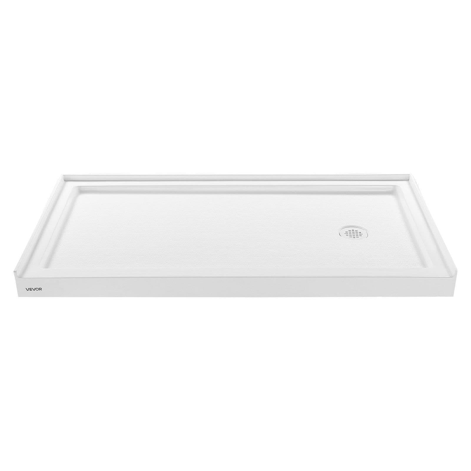 image-VEVOR Shower Pan, 60″ L x 32″ W Single Threshold Shower Base, Rectangle Acrylic & PVC Showering Base in White, Slip-Resistant Showering Pan Bases with Drain & Cover for Bathroom, Right Drain Location