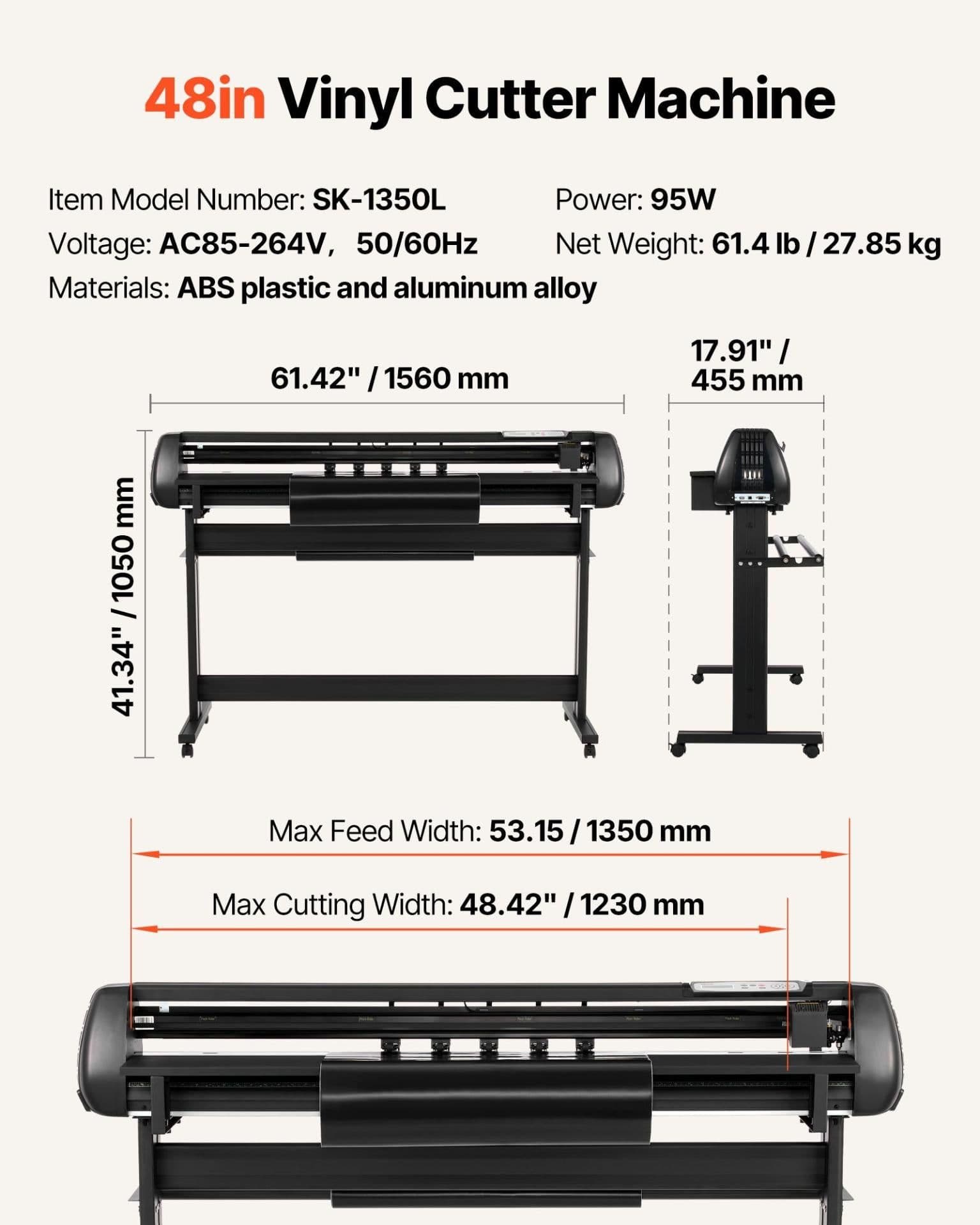 image-VEVOR Vinyl Cutter Machine, 53 inch Max Feed Width, Dual Blades, Adjustable Force and Speed, LED Display, Vinyl Plotter Cutter Printer with Signmaster Software for Compatible with Windows and macOS