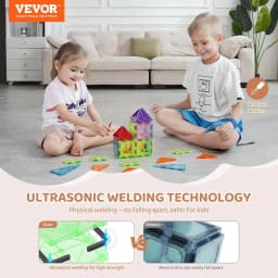 image-VEVOR Magnetic Tiles, 32 PCS Magnetic Building Blocks for Kids, Magnet Building Set with Storage Bag, STEM Sensory Educational Construction Stacking Toys Gift for Toddlers Boys and Girls 3+ Year Old