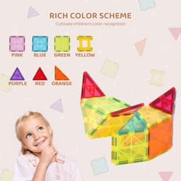 image-VEVOR Magnetic Tiles, 32 PCS Magnetic Building Blocks for Kids, Magnet Building Set with Storage Bag, STEM Sensory Educational Construction Stacking Toys Gift for Toddlers Boys and Girls 3+ Year Old