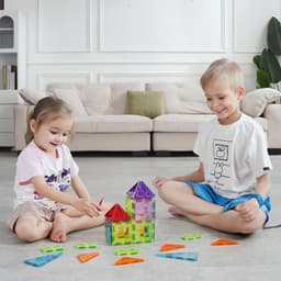 image-VEVOR Magnetic Tiles, 32 PCS Magnetic Building Blocks for Kids, Magnet Building Set with Storage Bag, STEM Sensory Educational Construction Stacking Toys Gift for Toddlers Boys and Girls 3+ Year Old