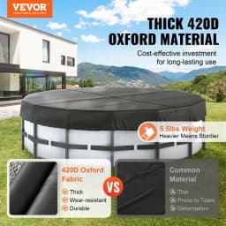 image-VEVOR 15 Ft Round Pool Cover, Solar Covers for Above Ground Pools, Safety Pool Cover with Drawstring Design, 420D Oxford Fabric Winter Pool Cover, Waterproof and Dustproof, Black