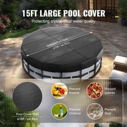 image-VEVOR 15 Ft Round Pool Cover, Solar Covers for Above Ground Pools, Safety Pool Cover with Drawstring Design, 420D Oxford Fabric Winter Pool Cover, Waterproof and Dustproof, Black