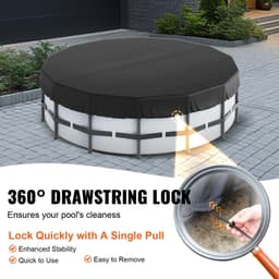 image-VEVOR 15 Ft Round Pool Cover, Solar Covers for Above Ground Pools, Safety Pool Cover with Drawstring Design, 420D Oxford Fabric Winter Pool Cover, Waterproof and Dustproof, Black
