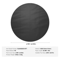 image-VEVOR 15 Ft Round Pool Cover, Solar Covers for Above Ground Pools, Safety Pool Cover with Drawstring Design, 420D Oxford Fabric Winter Pool Cover, Waterproof and Dustproof, Black
