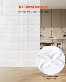image-VEVOR 3D Wall Panels, 33-Pack 11.81 x 11.81 in PVC Modern Art Minimalist Floral Tiles, 32 Sq.Ft Coverage Accent Wall Panel, Interior Home Decor for Ceiling, Bedroom, Living & Gaming Room, Matte White