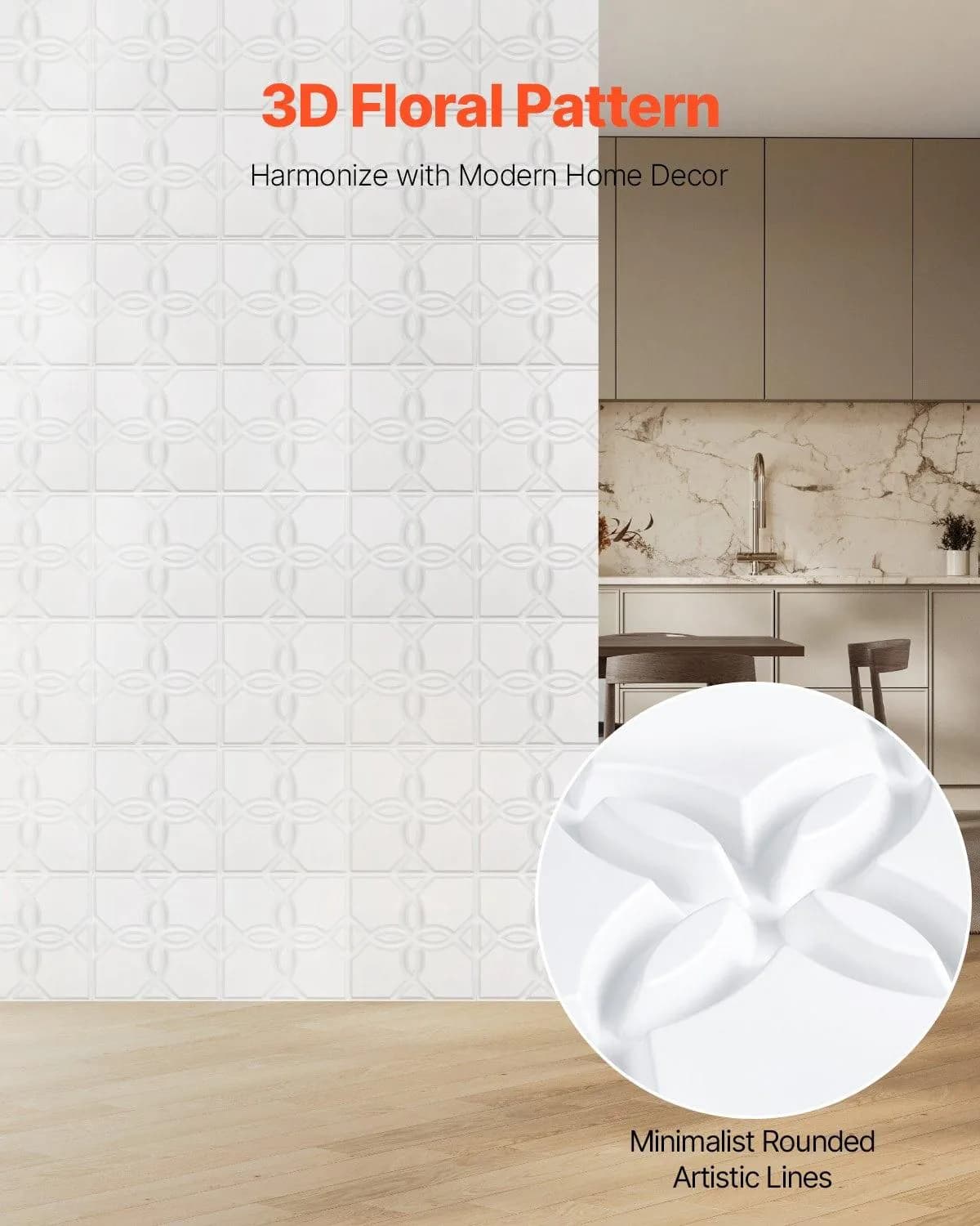 image-VEVOR 3D Wall Panels, 33-Pack 11.81 x 11.81 in PVC Modern Art Minimalist Floral Tiles, 32 Sq.Ft Coverage Accent Wall Panel, Interior Home Decor for Ceiling, Bedroom, Living & Gaming Room, Matte White