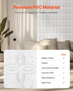 image-VEVOR 3D Wall Panels, 33-Pack 11.81 x 11.81 in PVC Modern Art Minimalist Floral Tiles, 32 Sq.Ft Coverage Accent Wall Panel, Interior Home Decor for Ceiling, Bedroom, Living & Gaming Room, Matte White