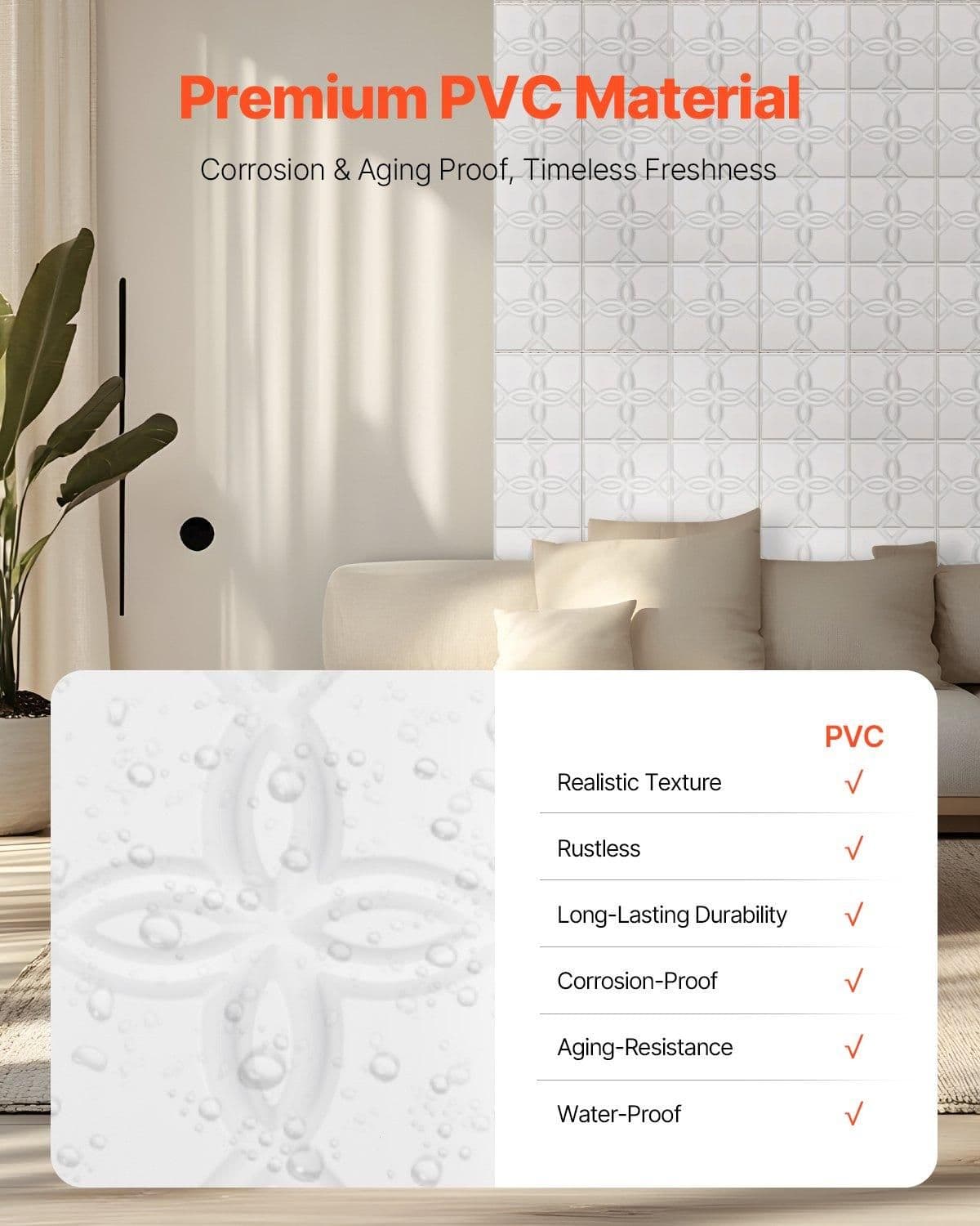 image-VEVOR 3D Wall Panels, 33-Pack 11.81 x 11.81 in PVC Modern Art Minimalist Floral Tiles, 32 Sq.Ft Coverage Accent Wall Panel, Interior Home Decor for Ceiling, Bedroom, Living & Gaming Room, Matte White
