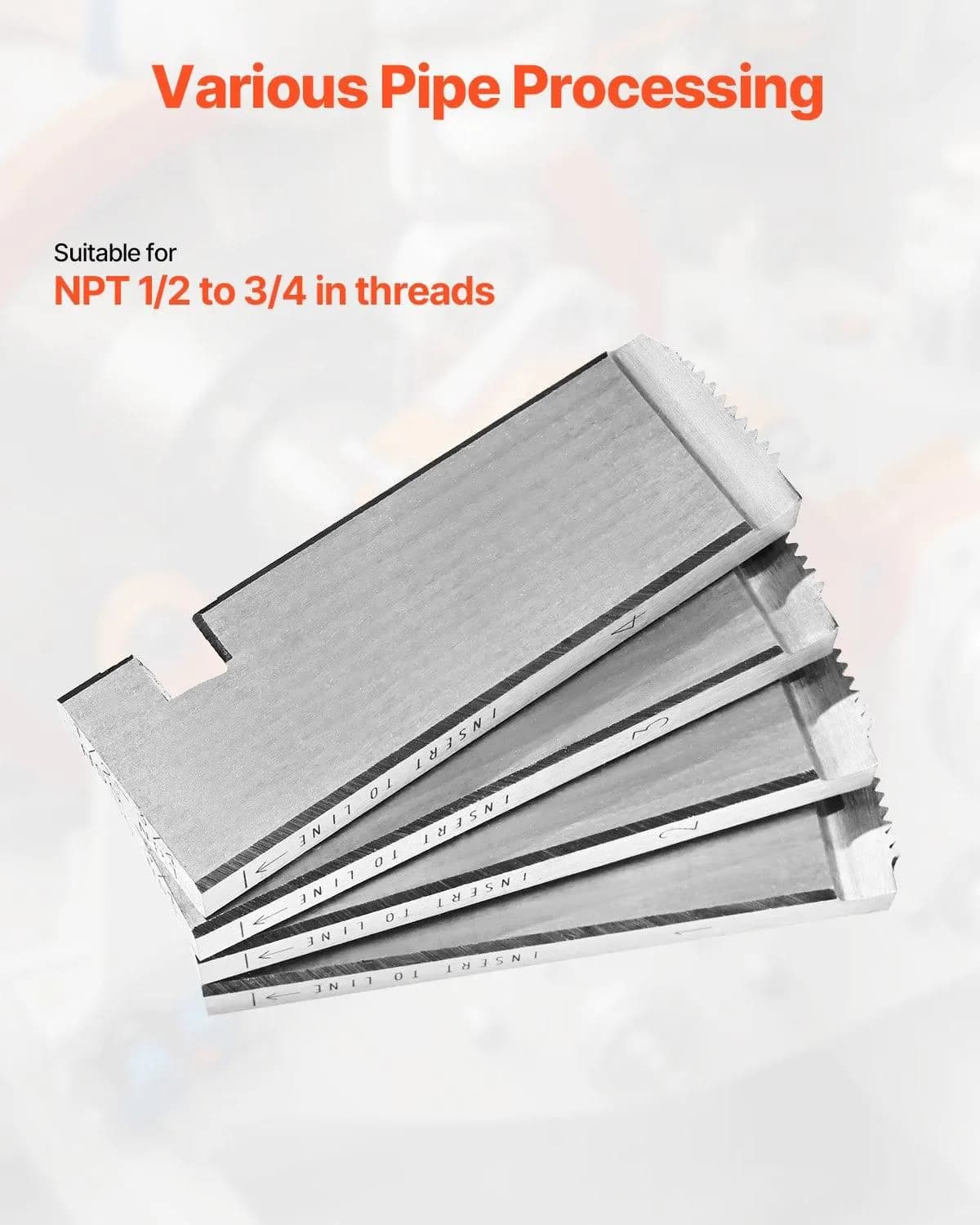 image-VEVOR Threading Machine Dies, 1/2"-3/4" NPT Pipe Dies(4 Packs), Right-Handed HSS Pipe Threading Dies, Fit VEVOR Split-Type Machines, RIDGID Universal Die Heads 504A, 711, 713, 811A, 815A, 816, 817, 842