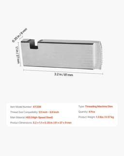 image-VEVOR Threading Machine Dies, 1/2"-3/4" NPT Pipe Dies(4 Packs), Right-Handed HSS Pipe Threading Dies, Fit VEVOR Split-Type Machines, RIDGID Universal Die Heads 504A, 711, 713, 811A, 815A, 816, 817, 842
