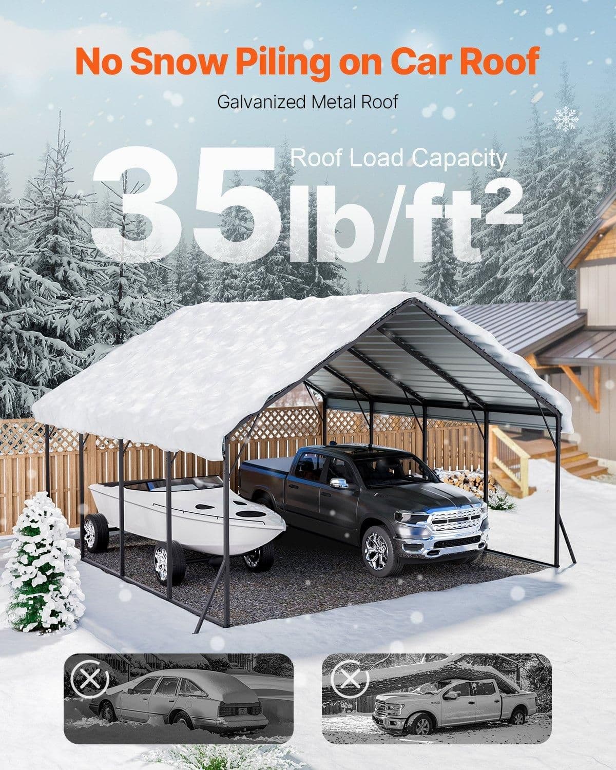 image-VEVOR Heavy Duty Metal Carport, 20 x 20 ft Outdoor Carport with Sturdy Frame & Roof, Car Garage Shade with Removable Sidewalls, Multi-Use Car Shelter for Pickup, Boat, Trucks & Tractors