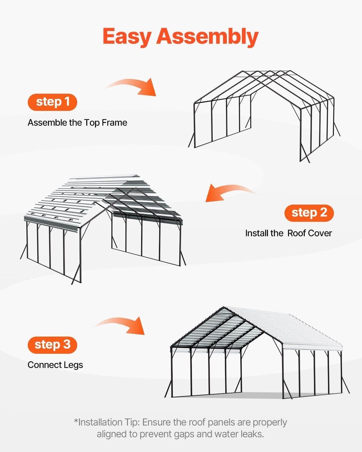 image-VEVOR Heavy Duty Metal Carport, 20 x 20 ft Outdoor Carport with Sturdy Frame & Roof, Car Garage Shade with Removable Sidewalls, Multi-Use Car Shelter for Pickup, Boat, Trucks & Tractors