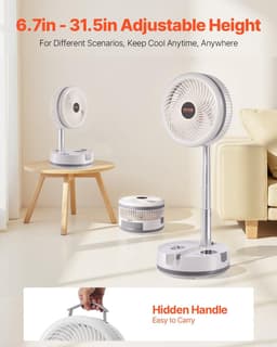 image-VEVOR 10 inch Portable Foldable Rechargeable Oscillating Fan, 3-in-1 Battery Operated with Remote Control, Quiet Desk/Table Pedestal Fan, 9 Speeds,90-degree Auto Left/Right Rotation,for Home,Office