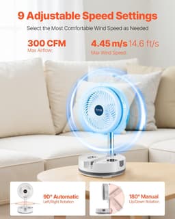 image-VEVOR 10 inch Portable Foldable Rechargeable Oscillating Fan, 3-in-1 Battery Operated with Remote Control, Quiet Desk/Table Pedestal Fan, 9 Speeds,90-degree Auto Left/Right Rotation,for Home,Office