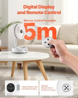 image-VEVOR 10 inch Portable Foldable Rechargeable Oscillating Fan, 3-in-1 Battery Operated with Remote Control, Quiet Desk/Table Pedestal Fan, 9 Speeds,90-degree Auto Left/Right Rotation,for Home,Office